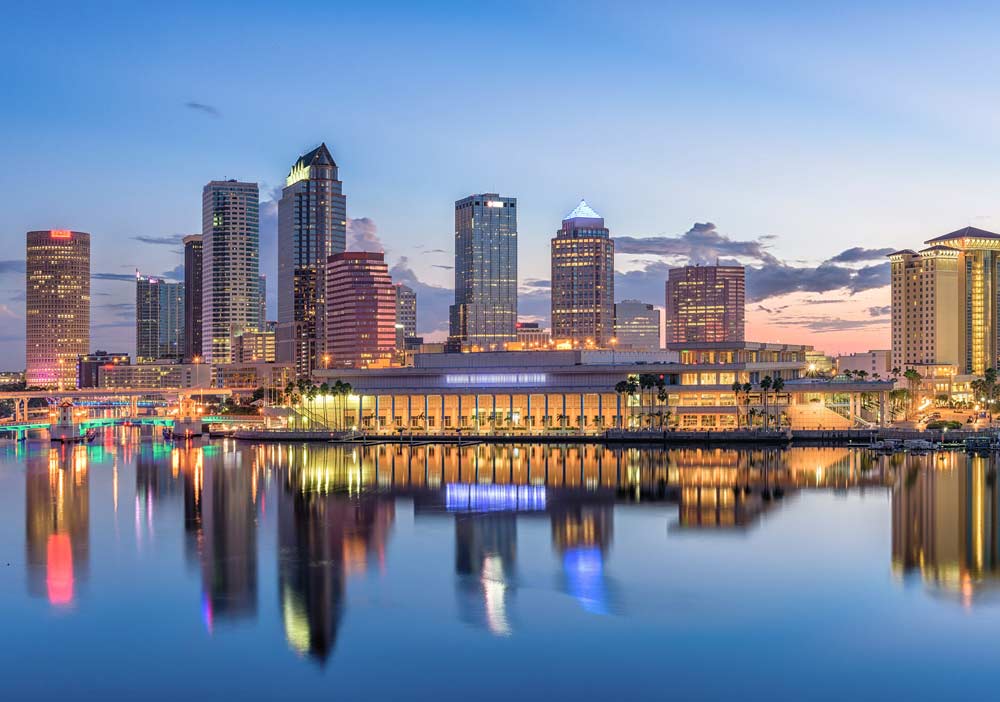 Downtown Tampa skyline at dusk
